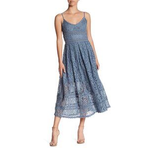 NSR Blue Crochet Lace Sleeveless Midi Dress For Women Size Medium
